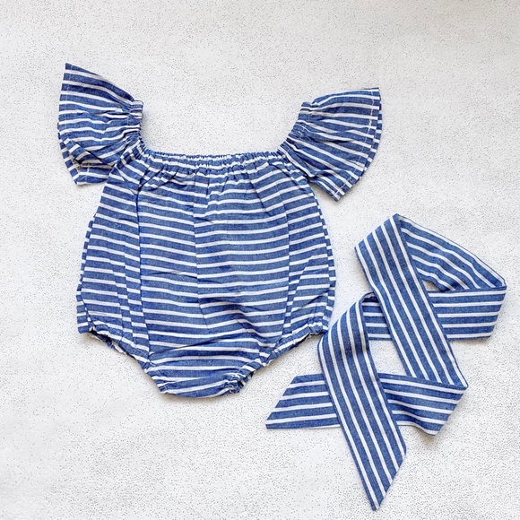 PatPat Other - Baby Girl Off Shoulder Striped Bodysuit & Headband